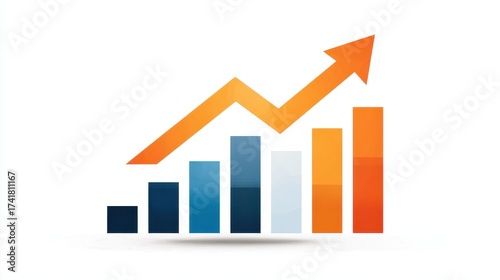 Free Download A bar graph with upward arrow clipart, business growth element, flat design infographic, orange and blue, isolated on white background. - GFXLoad