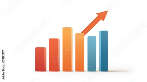Free Download A bar graph with upward arrow clipart, business growth element, flat design infographic, orange and blue, isolated on white background. - GFXLoad