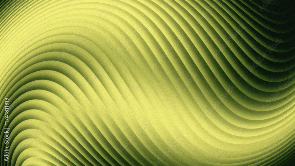 Fototapeta premium Luxurious and elegant abstract background with rich green color gradations resembling gently wavy satin fabric or light reflections on a metallic surface with a fine grain texture