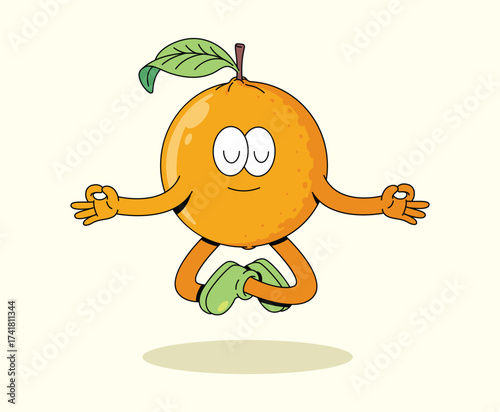 orange meditation poses groovy cartoon illustration
