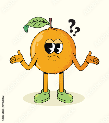 orange confused groovy cartoon illustration