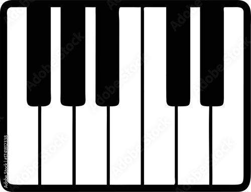 Piano Keys in Black and White A Simple Icon for Music, Composition, and Keyboard Instruments, Representing Melodies