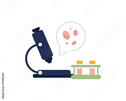 Microscope, test tubes with patient's blood samples