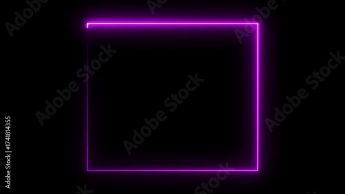 Glowing neon square frame animation. luminous banner animation. eon Figure On Black Background.