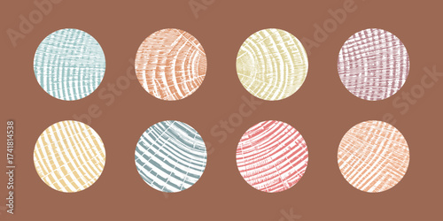 Wood tree pattern texture icon, trunk with annual circle line of age pictogram, set vector design