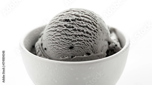 Scooped dark ice cream in bowl