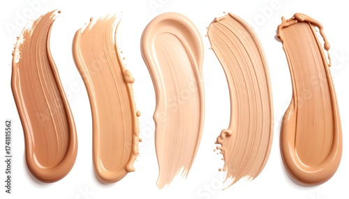 Five swatches of foundation in different shades