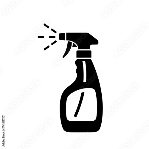 A black spray bottle with liquid coming out of the nozzle vector design on transparent background