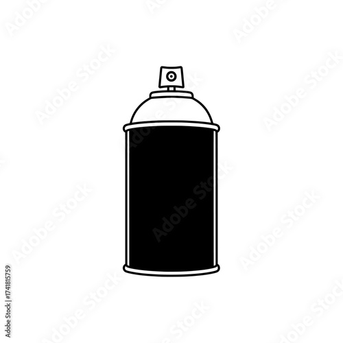 black spray paint can with white outline on white vector design on transparent background