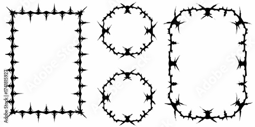 Collection of jagged black frames and borders with sharp spiky elements on a white background