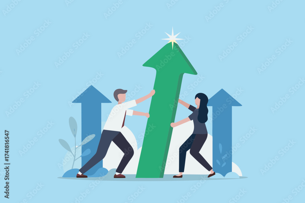 Fototapeta premium Teamwork and collaboration driving business growth and success towards a bright future