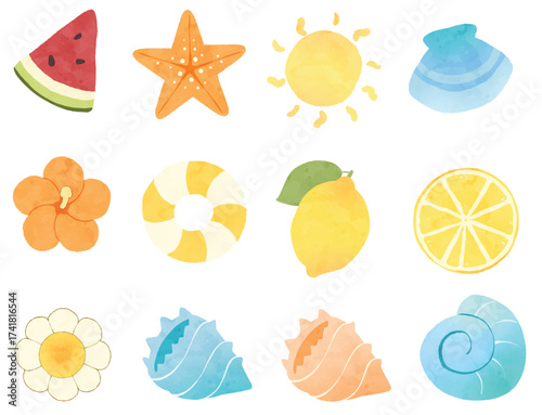 summer items illustration, icon, vector