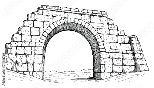Ancient stone arch ruins vector illustration