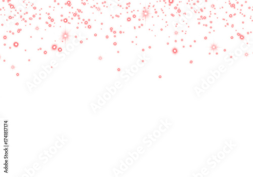 Abstract Red Glowing Sparkling Confetti Light Glitter Particle. Overlay. Frame. Border. on Transparent Background