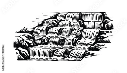 waterfall nature scene vector illustration