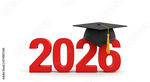 A Class of 2026 Graduation Concept with Graduation Cap on 2026 Numbers 