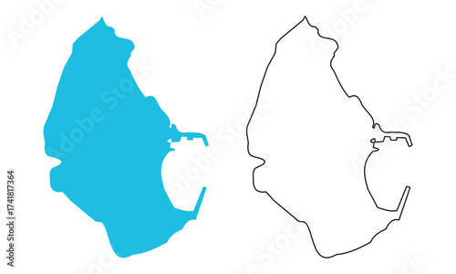 Map of Melilla autonomous city of Spain. Map with detailed outlines and blue silhouettes