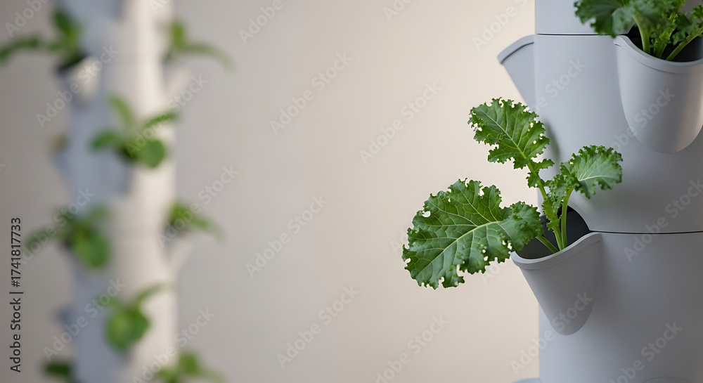 Fototapeta premium Vertical garden with fresh greens growing, an innovative approach to urban farming and sustainable living