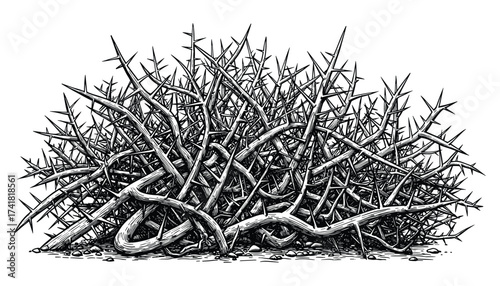 Thorny bush tangled branches vector illustration