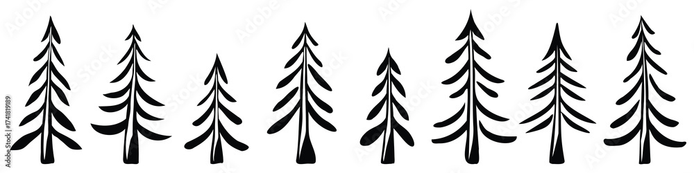 Obraz premium Stylized trees, isolated on white background, vector design
