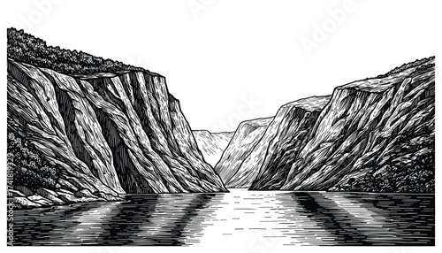 Fjord Valley River Landscape vector illustration
