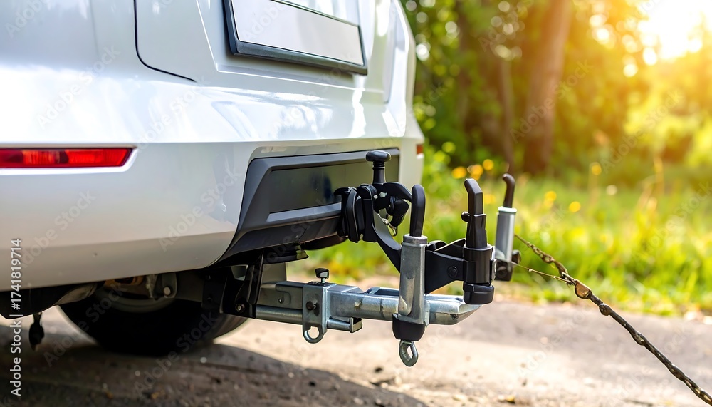 Fototapeta premium Silver car with bike rack hitch