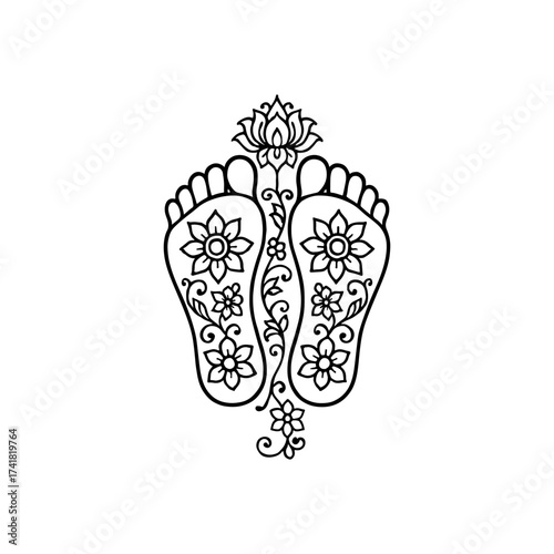 Intricate floral design adorning divine footprints