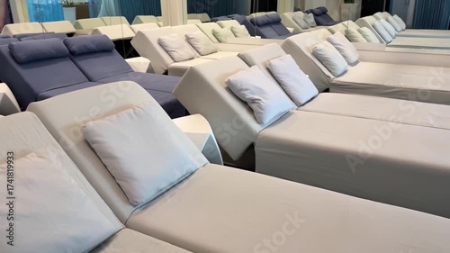 modern adjustable beds and mattresses in showroom