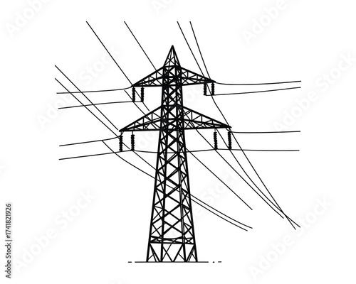 High voltage power line tower vector illustration