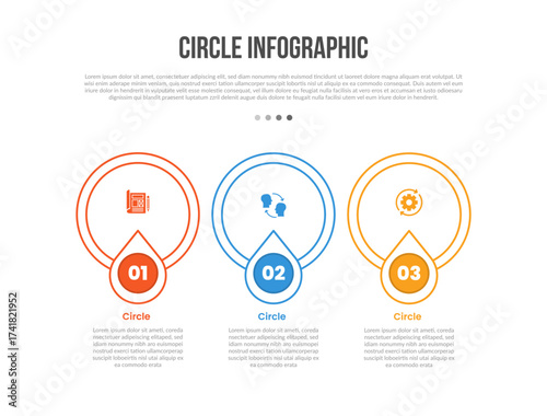 Circle base shape infographics template diagram with big circle with pin marker location tagging with 3 point step creative simple flat outline