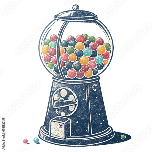 Retro gumball machine brimming with colorful candies evokes nostalgic joy and childhood wonder for sweet treats and fun memories.
