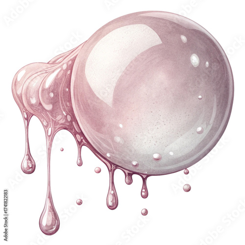 Iridescent bubblegum blob with liquid drips and glossy sheen, perfect for playful designs
