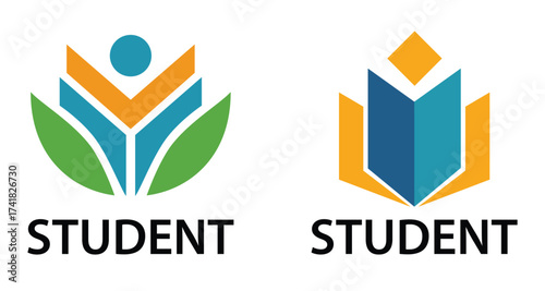 Two student and education logos for learning, university, school, or academic development programs