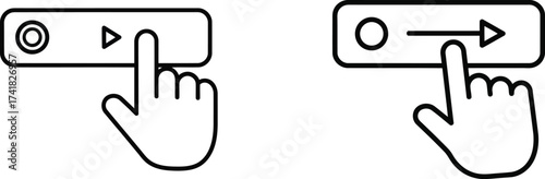 Icons of a hand pressing play and forward buttons on a white background finger play button
