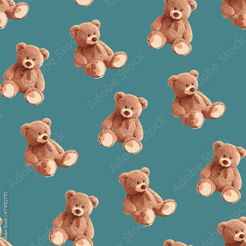 Seamless Cute teddy Bears Pattern 09 October 2025