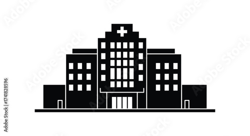 Modern hospital building facade with cross symbol architectural design healthcare facility exterior view