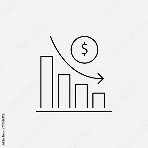 Financial Risk Reduction Icon, Cost Savings and Dollar Benefit, Thin Line Vector Illustration on White Background, Editable Stroke..eps