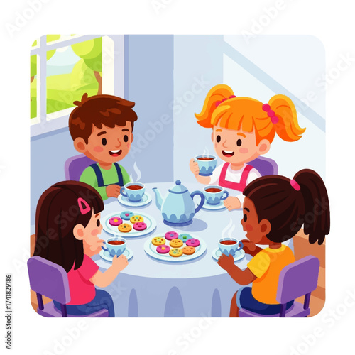 Children Enjoying a Delightful Tea Party Together.