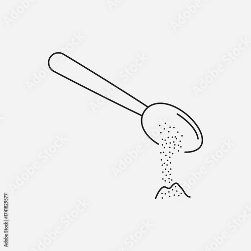 Spoon with Sugar Powder Icon ? Teaspoon Ingredient Addition Symbol for Cooking and Baking, Thin Line Vector Illustration.eps