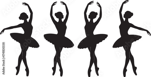 Elegant Classical Ballerina Dancer Silhouettes Vector Icon Set in Tutu and Pointe Shoes Graceful Collection of Female Ballet Performers in Various Poses for Art and Design