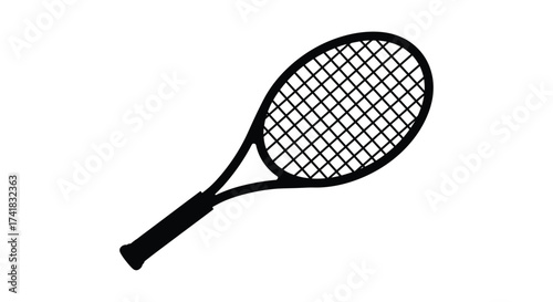 Classic tennis racket with wire frame grid pattern simple black silhouette isolated on for sports design