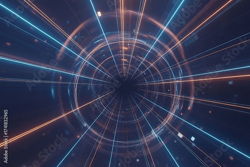 Abstract tunnel of light and lines, representing speed and technology