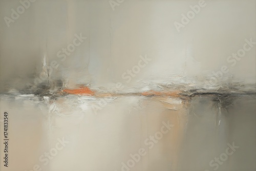 Abstract landscape with subtle orange and neutral tones, featuring textured brushstrokes