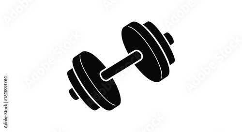 Black silhouette of a gym dumbbell representing fitness strength training and weightlifting exercises for a healthy lifestyle concept