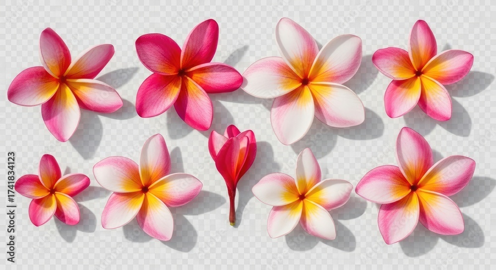 Obraz premium Pink plumeria flowers frangipani tropical floral blossom bloom petals summer spring nature hawaiian beauty