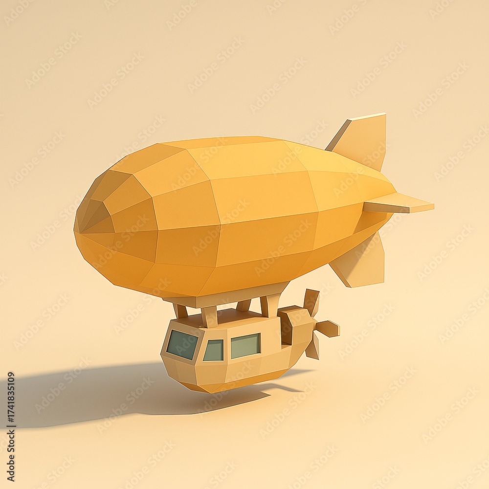 Obraz premium Low poly yellow airship blimp