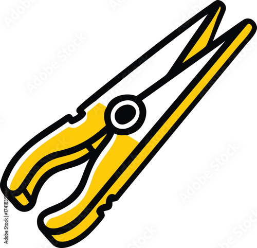 Yellow and black clothespin graphic with white background laundry