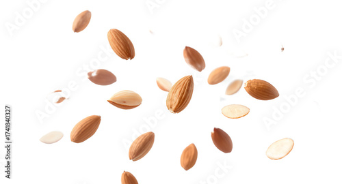 Falling Almonds on White Background