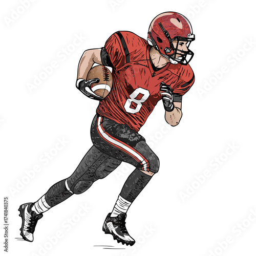 Gridiron Dash: Dynamic Illustration of an American football player in action, sprinting with determined focus.