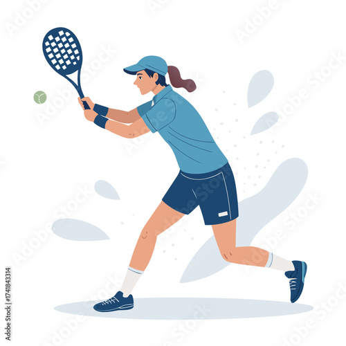 Dynamic Tennis Action: A skilled player, focused and determined, executes a powerful forehand, showcasing the grace and energy of the game. Capturing the essence of skill, movement.